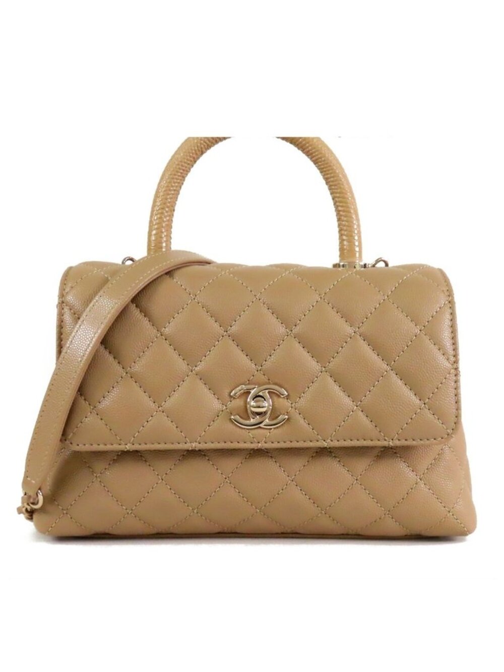 Chanel Coco Handle 24 Xs Beige Gold Caviar Leather Shoulder Bag